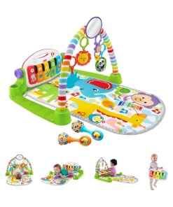 Fisher-Price Baby Playmat Deluxe Kick & Play Piano Gym for Learning & 2 Maracas Soft Rattles for Newborn to Toddler Play Ages 0+ Months
