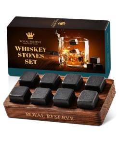 Whiskey Stones Gift Set by Royal Reserve – Artisan Crafted Reusable Chilling Rocks for Scotch – Stocking Stuffer for Men - Bourbon Gifts for Husband Dad