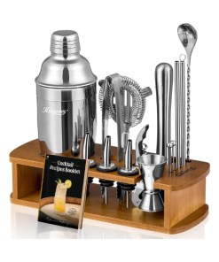 KITESSENSU Cocktail Shaker Set Bartender Kit with Stand | Bar Set Drink Mixer Set with All Essential Accessory Tools: Martini Shaker, Jigger, Strainer