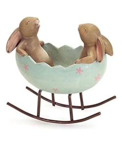 KiaoTime Bunny Rabbits Rocking in an Easter Egg Cradle - For Easter
