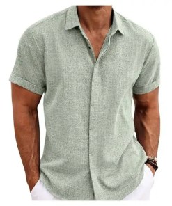 COOFANDY Men's Linen Shirts Short Sleeve - Birthday Gift For Him