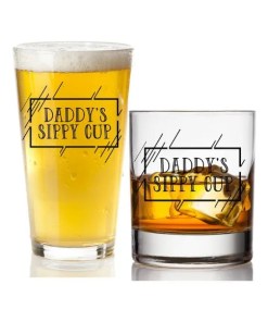 Daddy's Sippy Cup Beer and Whiskey Glass Bundle - Father's Day