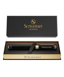 Scriveiner Personalized Black Rollerball Pen - Engagement Gift